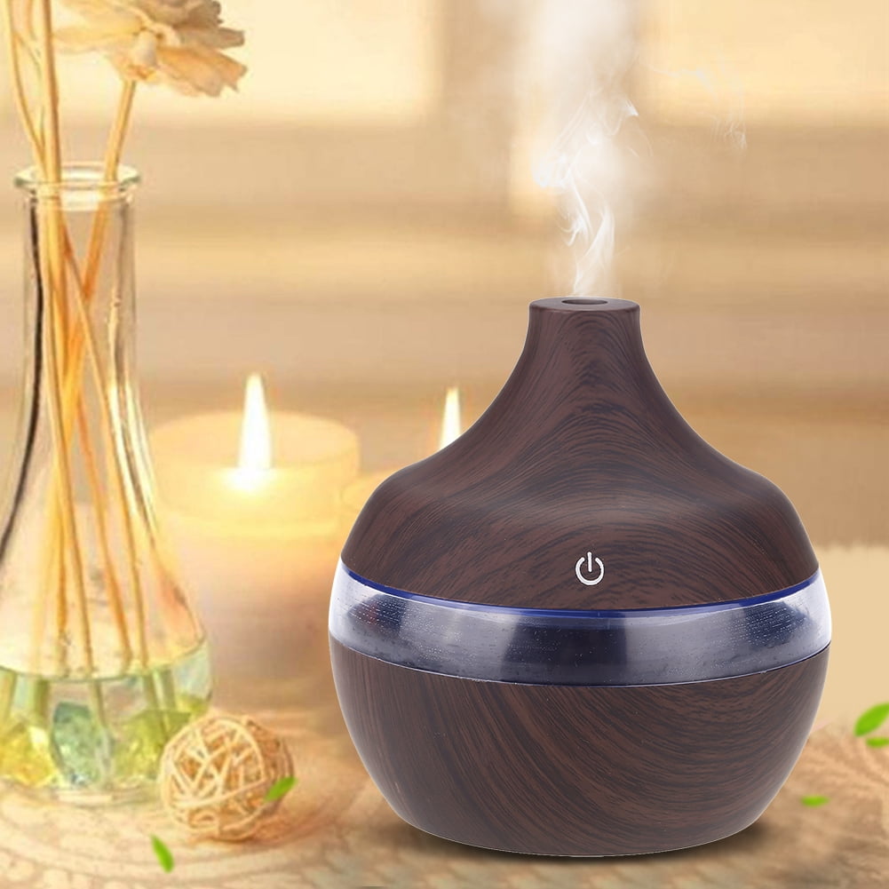 TOPINCN 300ML Wood Grain USB Humidifier Colorful LED Night Light Mist