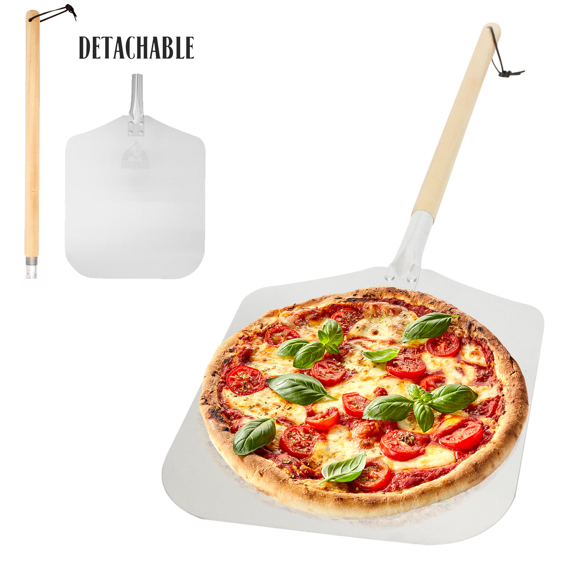 Skyflame Kitchen Supply Aluminum Pizza Peel with Wooden Handle 13.5-Inch x 16-Inch 