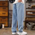thumbnail image 5 of WOLIAUO Men's Wide Leg Jeans Straight Fit Drawstring Jeans Regular Fit Straight-Legs Denim Pants Pull On Mid Rise Carpenter Jean 3XL Light Blue, 5 of 6