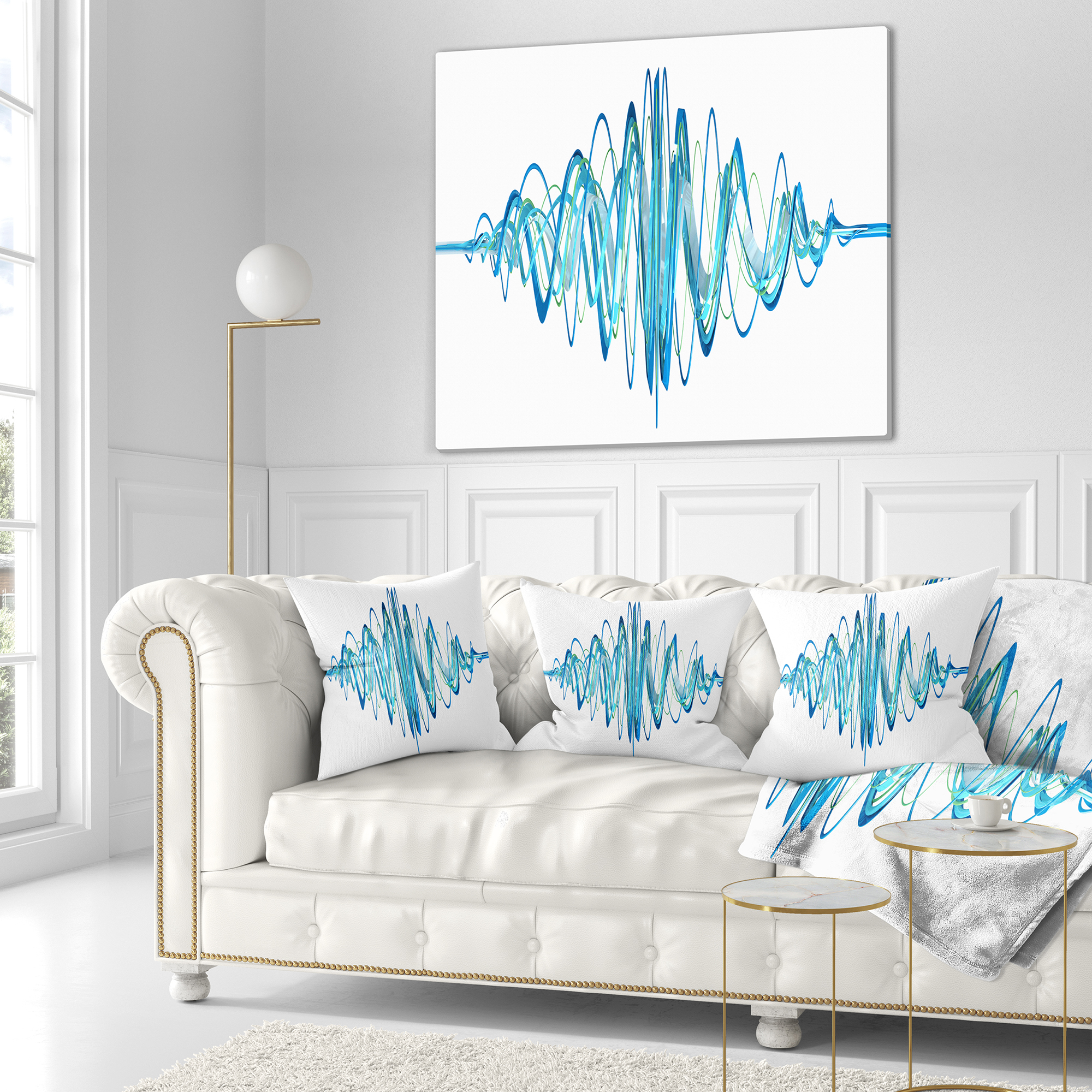 Designart Blue Circled Waves - Abstract Throw Pillow - 18x18