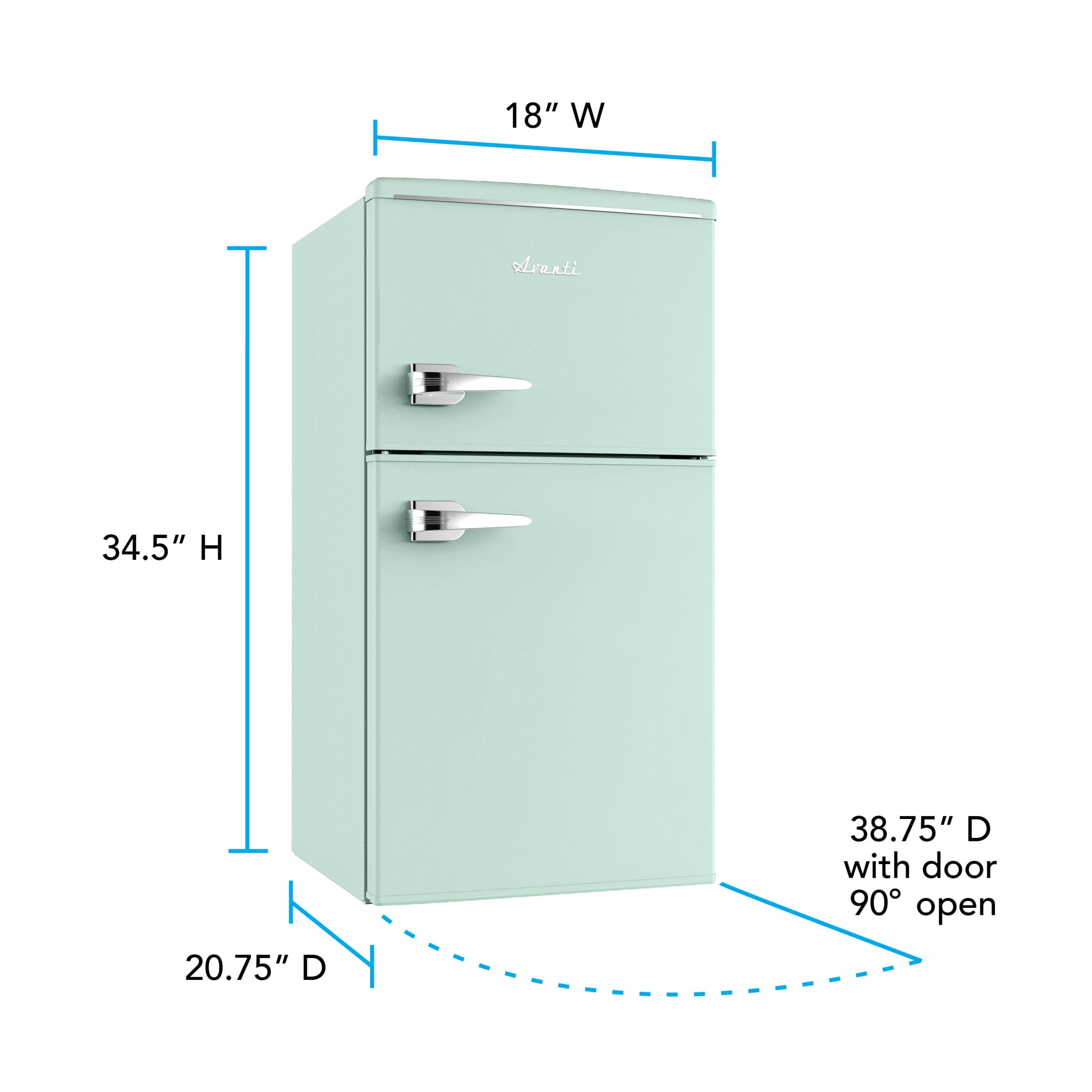 Avanti Retro Series Compact Refrigerator and Freezer, 3.1 cu. ft., in Seafoam Green (RMRT30X7G-IS)