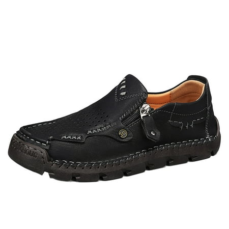 Men s Casual Leather Shoes Loafers Slip Walking Comfortable Breathable Driving Lightweight Men Oxford Slip-On Shoes Black 7 US