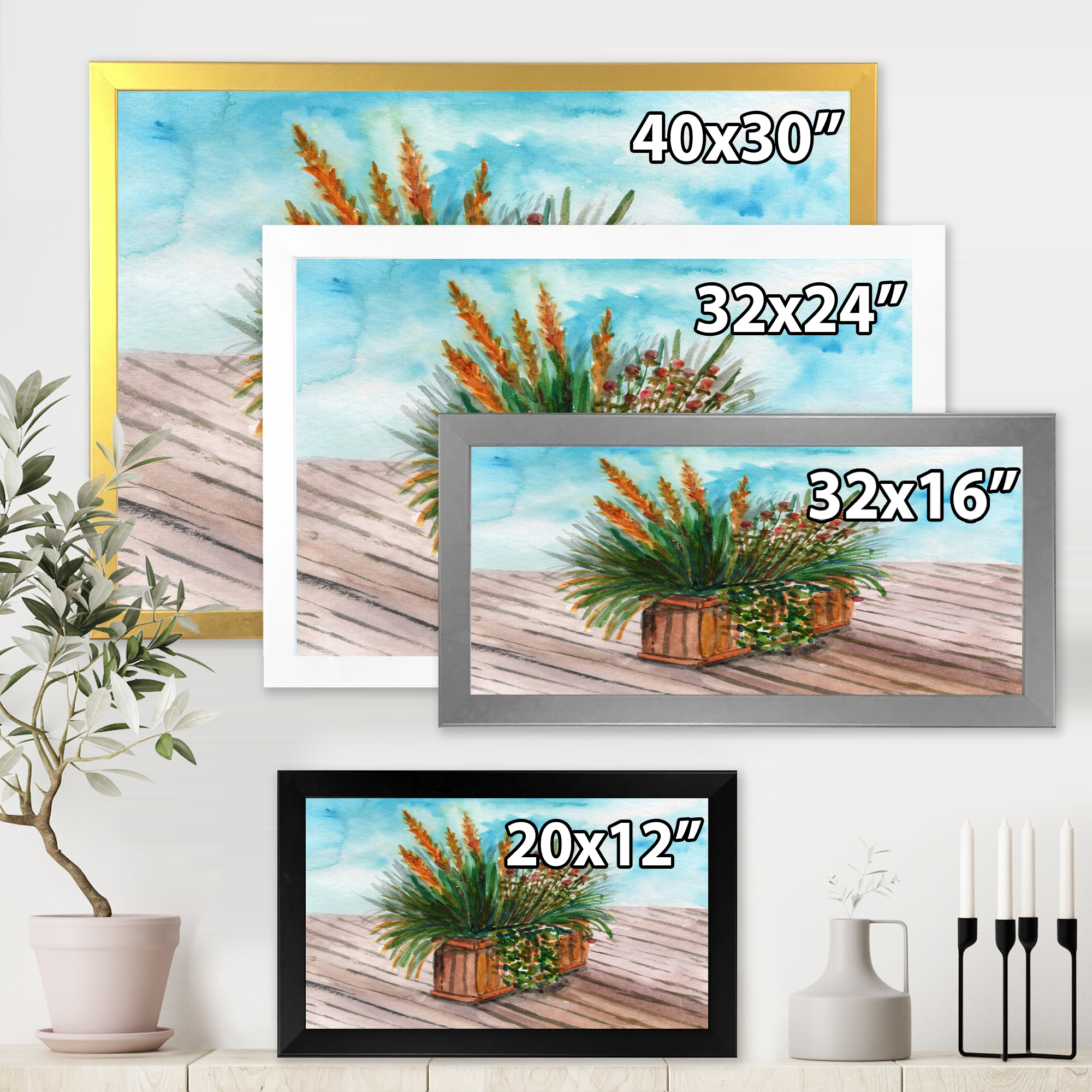 Designart 'Green Stems With Yellow Spikelets of Houseplant' Traditional Framed Art Print