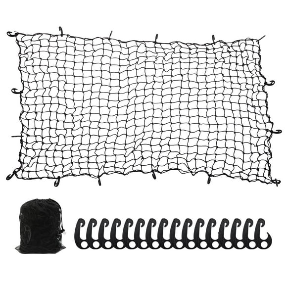 7' x 5' Heavy Duty Bungee Cord Cargo Net Stretches to 14' x 10'-Latex Truck Bed Mesh with 12Pcs Free Adjustable Hooks for Secure Carrying on Roof Luggage Rack,Cargo Carrier and Pickup Truck Bed