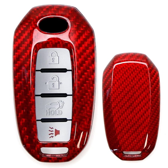 Real/Genuine Gloss Red Carbon Fiber Key Fob Shell Cover, For Infiniti 2020-up Q50 Q60 QX50 QX55 QX60 Smart Key Fob