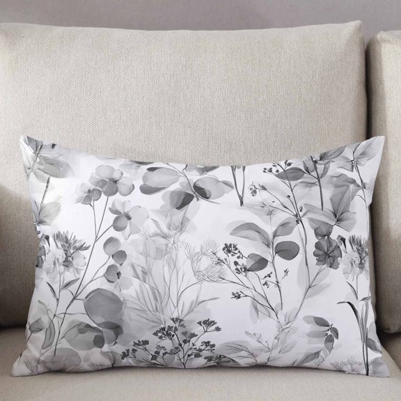 Decorative Pillow Cover 20x26 Inch Spring Floral Watercolor Lumbar Pillow Cover Abstract Plants Black White Soft Cushion Covers for Sofa Couch Bed, Living Room Home Decor