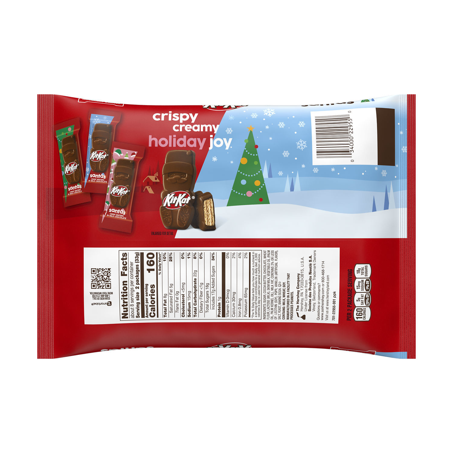 Kit Kat Milk Chocolate Wafer Snack Size Santas Christmas Holiday Candy Stocking Stuffers, Bag 8.85 oz