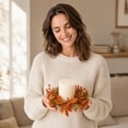 thumbnail image 4 of UALSRZL Candle Rings Wreaths, Mini Artificial Fall Candle Rings, Maple Leaves Berry Floral Candles Ring for Thanksgiving Home Table Decor, Orange, 4 of 6