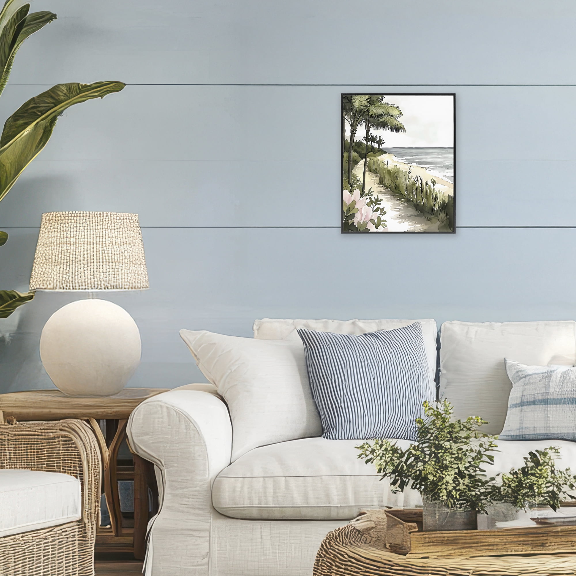 Stupell Industries Coastal Calm Palm Tree Pathway Black Framed Giclee Art, design by Riley B