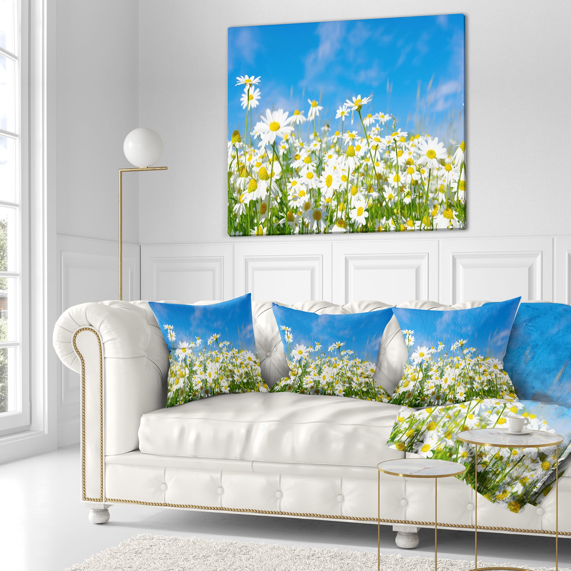 Designart White Daisies under Bright Blue Sky - Floral Throw Pillow - 18x18