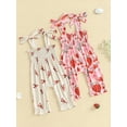 thumbnail image 3 of Rovasas Toddler Baby Girl Smocked Overalls Strawberry Tie Shoulder Jumpsuit, 3 of 9