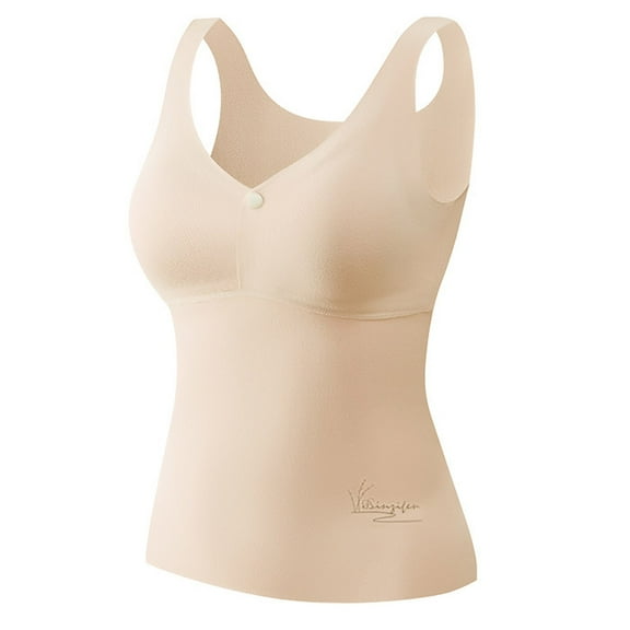 Wancir Built In Bra Padded Tank Tops for Women Winter Thermal Sleeveless Scoop Neck Vest with Shelf Bra