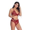 thumbnail image 2 of Conjunto de ropa interior de malla de encaje para mujer, lencería sexy, ropa de dormir, ropa de dormir, rojo vino, S AweSitey XX000073-04, 2 of 7