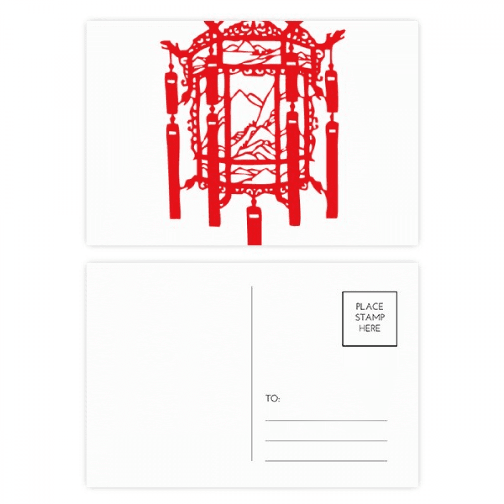 red chinese paper cutting postcard set birthday mailing thanks greeting card