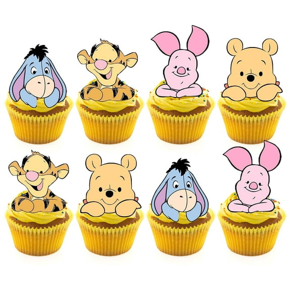 24Pcs Classic Winnie Pooh Cupcake Toppers - Baby Shower and Birthday Party Cake Decorations, Party Supplies