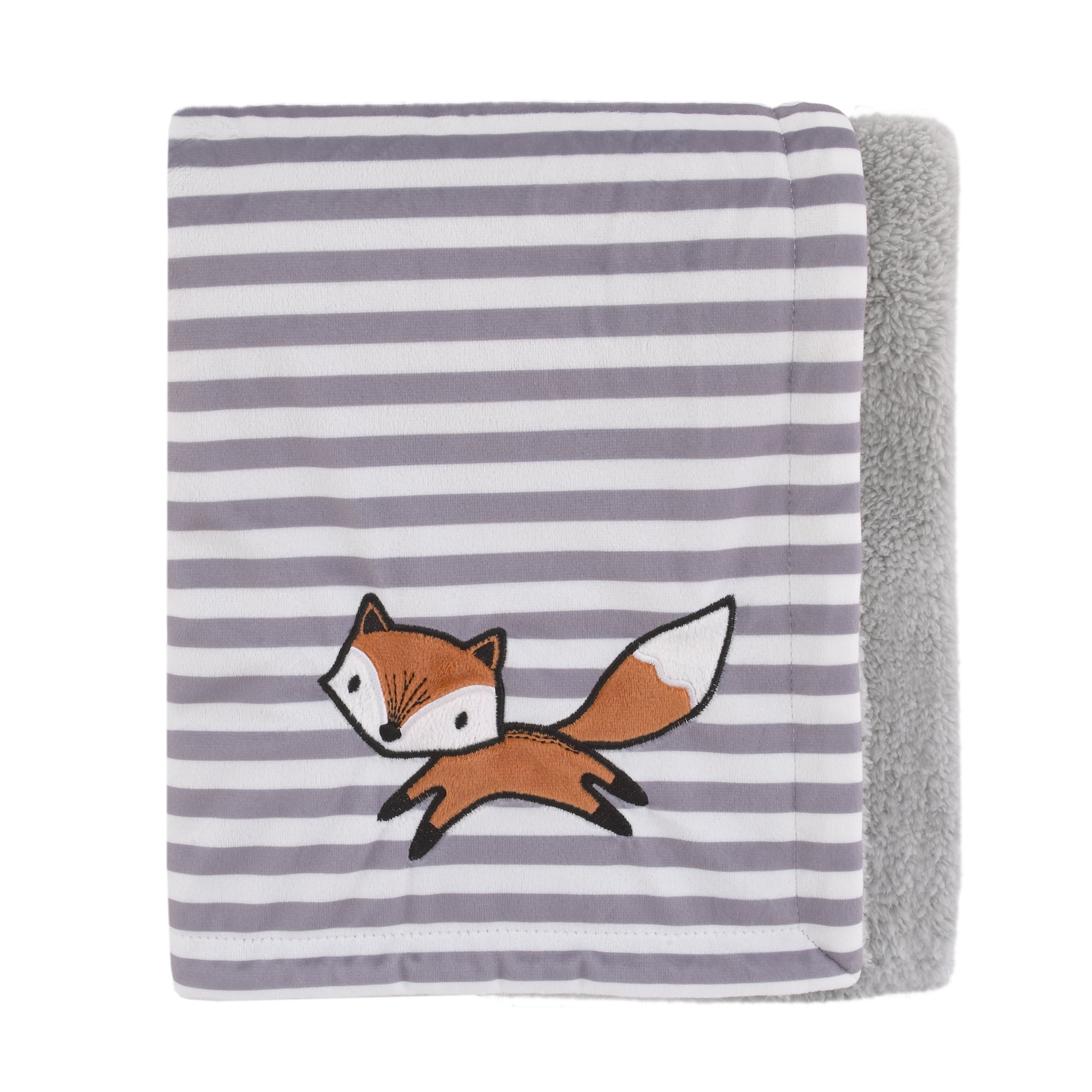 Little Love by NoJo Lil Fox Grey, White Stripe Plush Baby Blanket