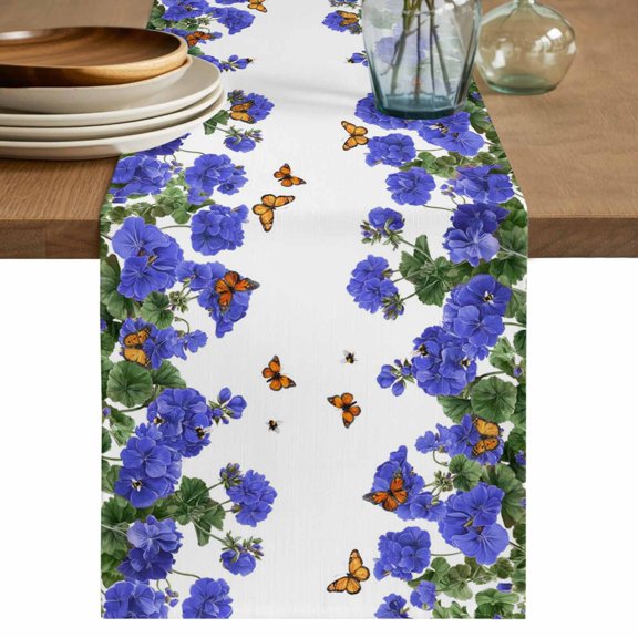 Table Runner 72 Inches Long for Kitchen Dining, Purple Spring Floral Dresser Scarf Farmhouse, Dining Table Decorations for Wedding/Parties, Butterfly Farmhouse 13 x 72 In