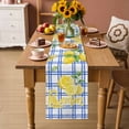 thumbnail image 2 of Summer Lemon Watercolor Table Runner 108 Inches, Geometric Blue Line Plaid Bed Runner Dresser Scarves Tabletop for Indoor Outdoor Parties/Ceremony/Banquet, 13"x 108", 2 of 9