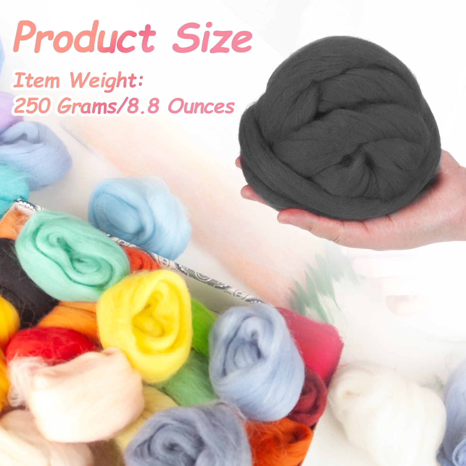 Uxcell Wool Roving Yarn, 250G/8.8OZ Soft Felting Wool Pure Chunky Roving Yarn Bulk for Needle Felting Knitting Blanket Spinning Weaving DIY Craft, Gray