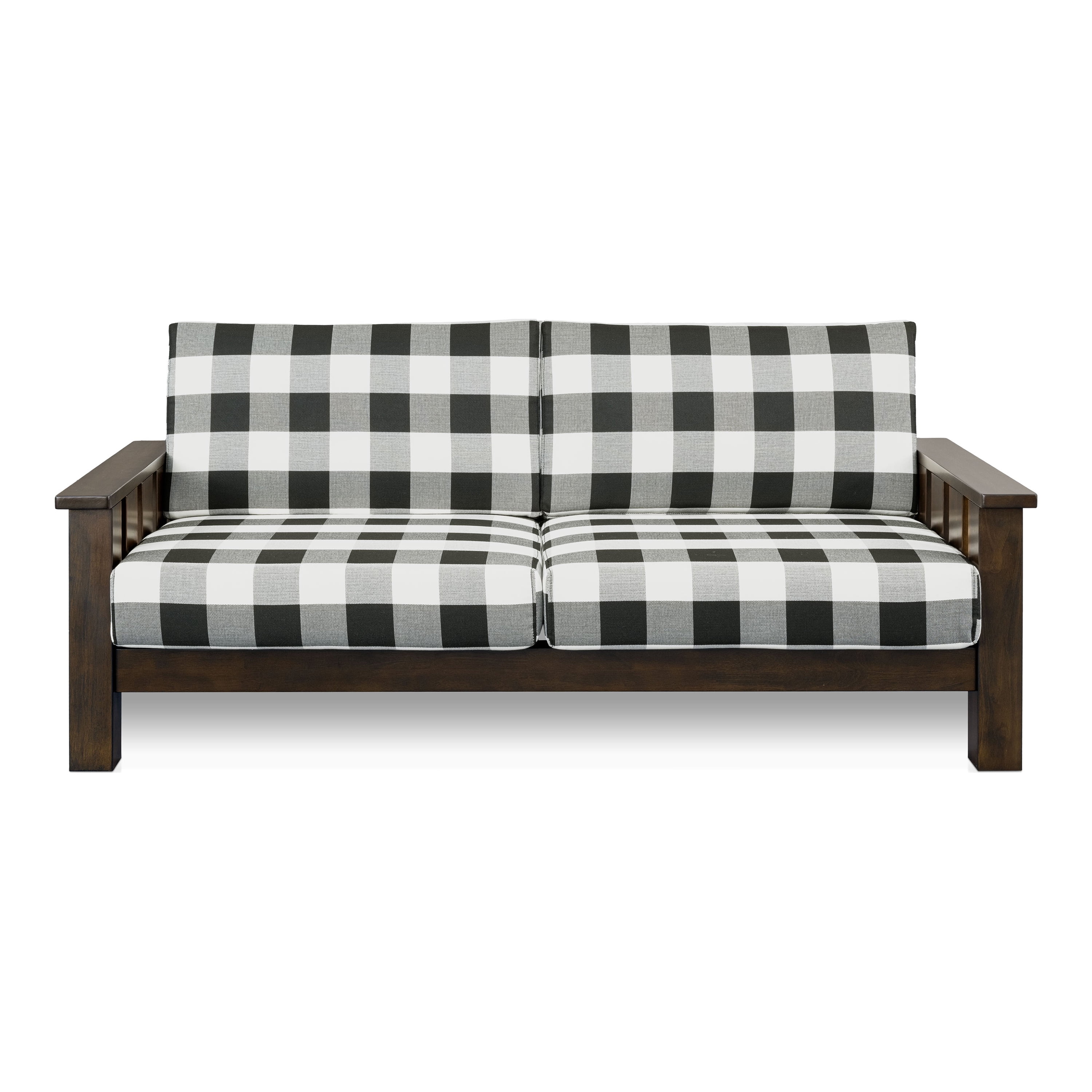 Furniture of America Mell Rustic Solid Wood Plaid Pattern Cushion Sofa, Dark Walnut