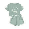 thumbnail image 3 of Cethrio Girls Outfit Sets, 2 Piece Summer Printed Short Sleeve Girls' Clothing Sets Army Green Size 10-12T, 3 of 7