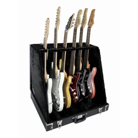 Gearlux Multiple Guitar Stand Case for 6 Electric or 3 Acoustic Guitars, Hardwood Exterior, Plush Interior