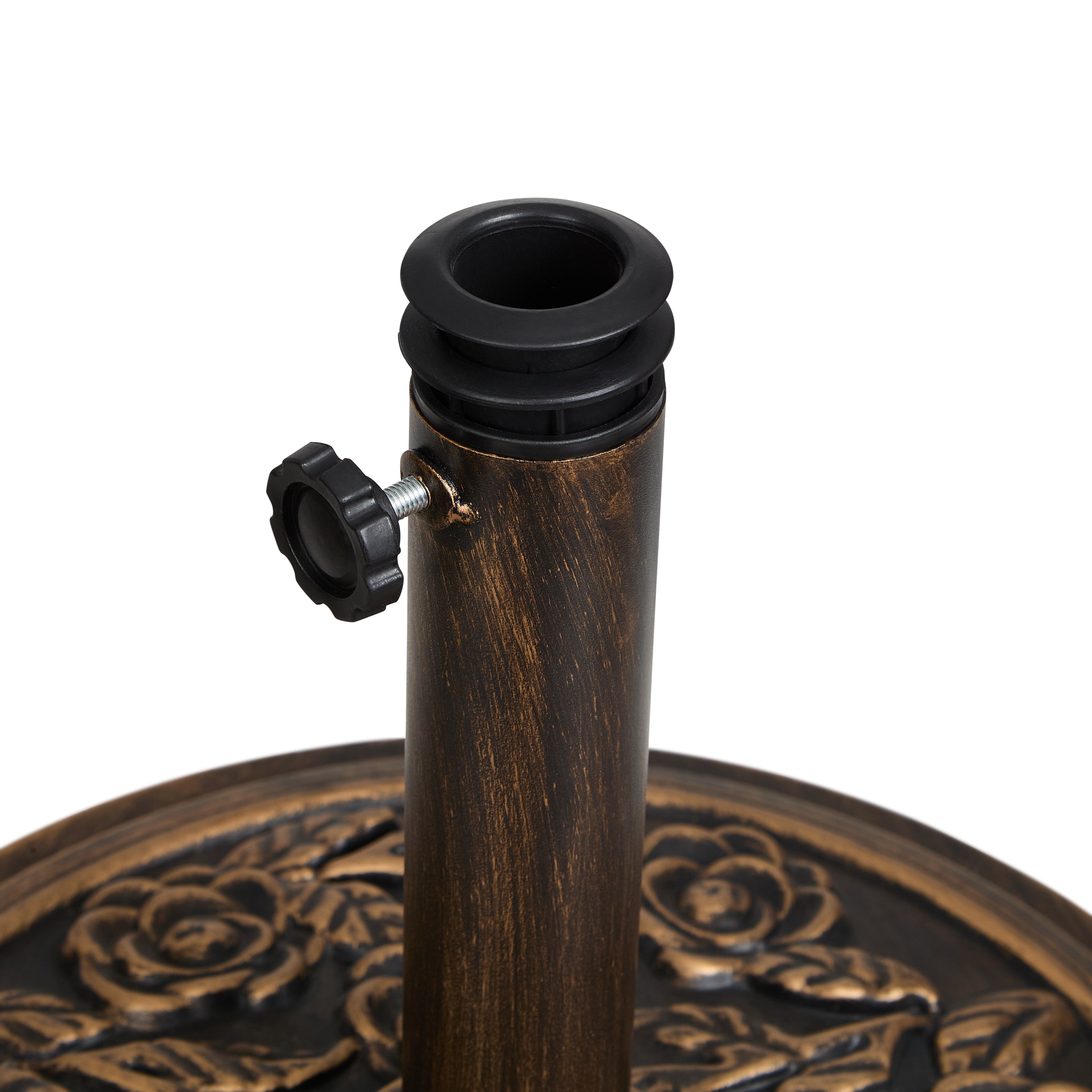 18 Inch Cast Stone Patio Umbrella Base, Bronze Powder Coated Finish