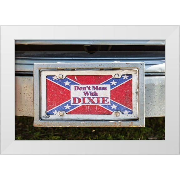 Wilson, Emily M. 14x11 White Modern Wood Framed Museum Art Print Titled - Marble Falls-Texas-USA-Decorative license plate with a Confederate flag-saying Dont Mess with Dixie