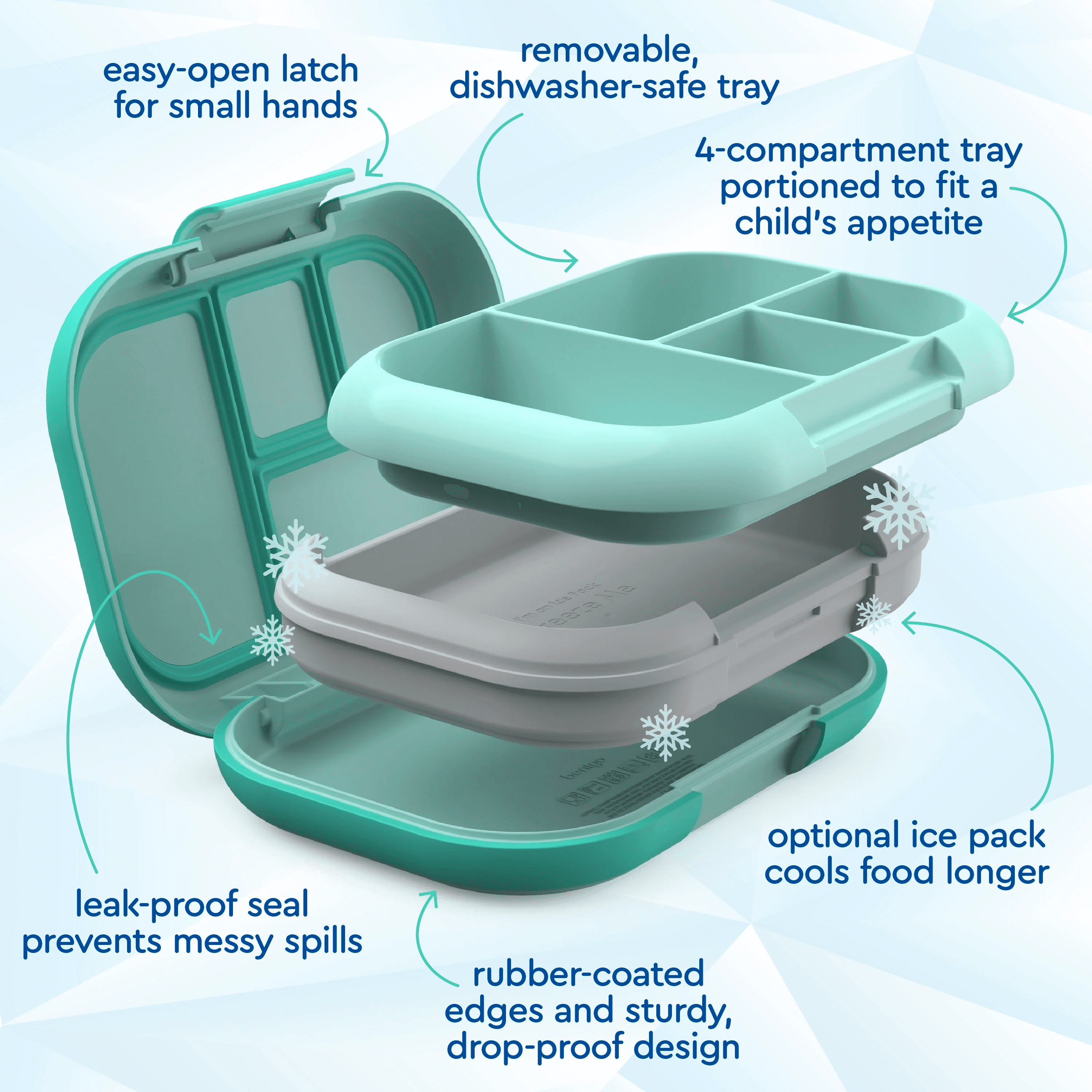 Bentgo Chill Max Leak-Proof XL Lunch Box (2-Pack)5-Cup Capacity for Adults & Ages 8+, 3 or 4 Compartment Bento Box, BPA-Free, Dishwasher Safe (Aqua)
