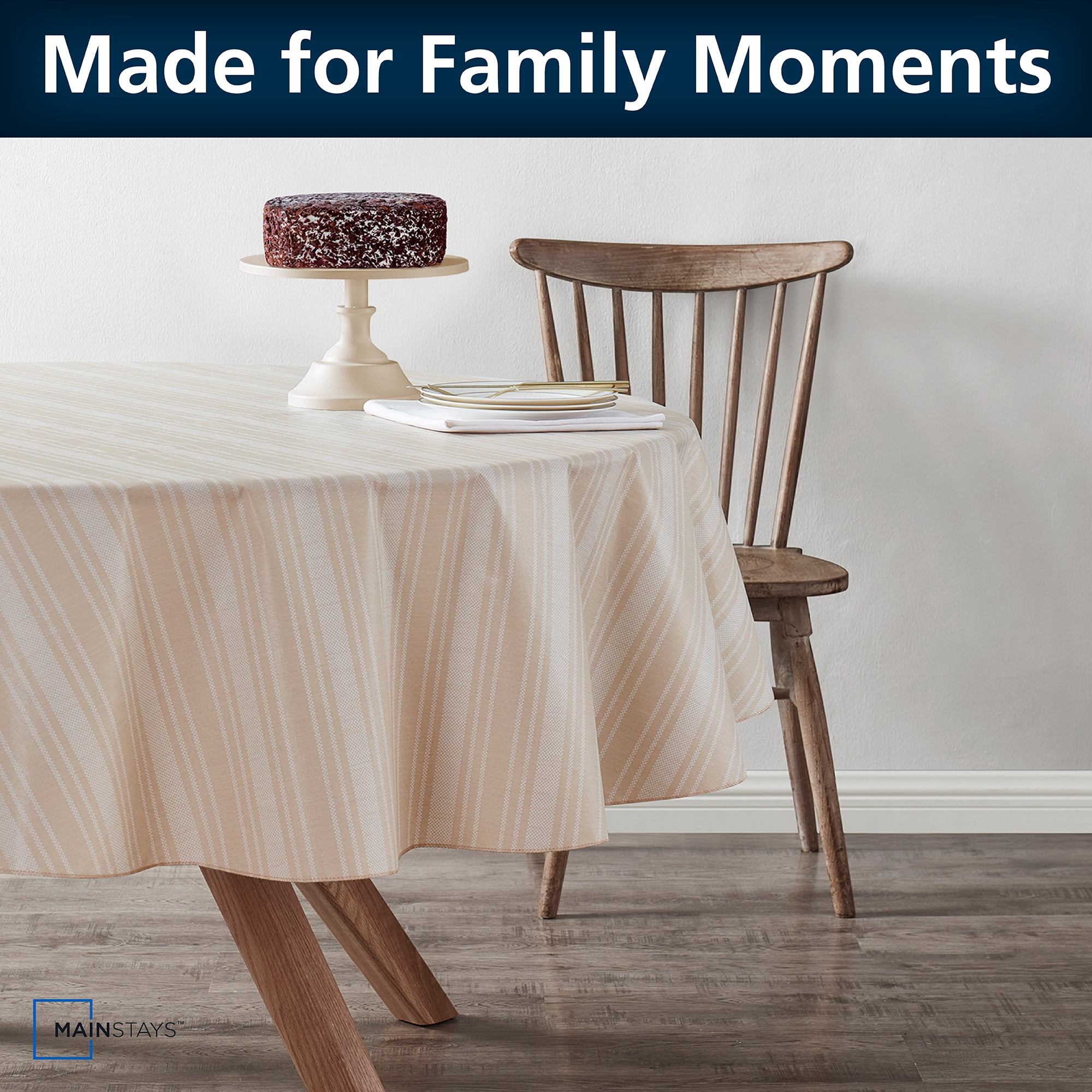(2 pack) Mainstays Striped Beige PEVA Tablecloth 70" Round