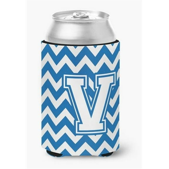 Letter V Chevron Blue & White Can or Bottle Hugger, 0.25 x 4 x 5.5 in.