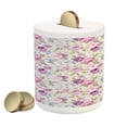 thumbnail image 1 of Floral Piggy Bank, Floral Pattern Pastel Tones Love and Adoration Theme Leaves Petals, Ceramic Coin Bank Money Box for Cash Saving, 3.6" X 3.2", Lilac Green Pale Blue, by Ambesonne, 1 of 4