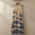 thumbnail image 5 of Xoenoiee Cherry Blossom Wave Print Womens Maxi Sundresses Summer Round Neck Sleeveless Boho Dresses Linen-Like Flowy Beach Vacation Long Dresses Casual Fashion Clothes with Pockets, L, 5 of 7