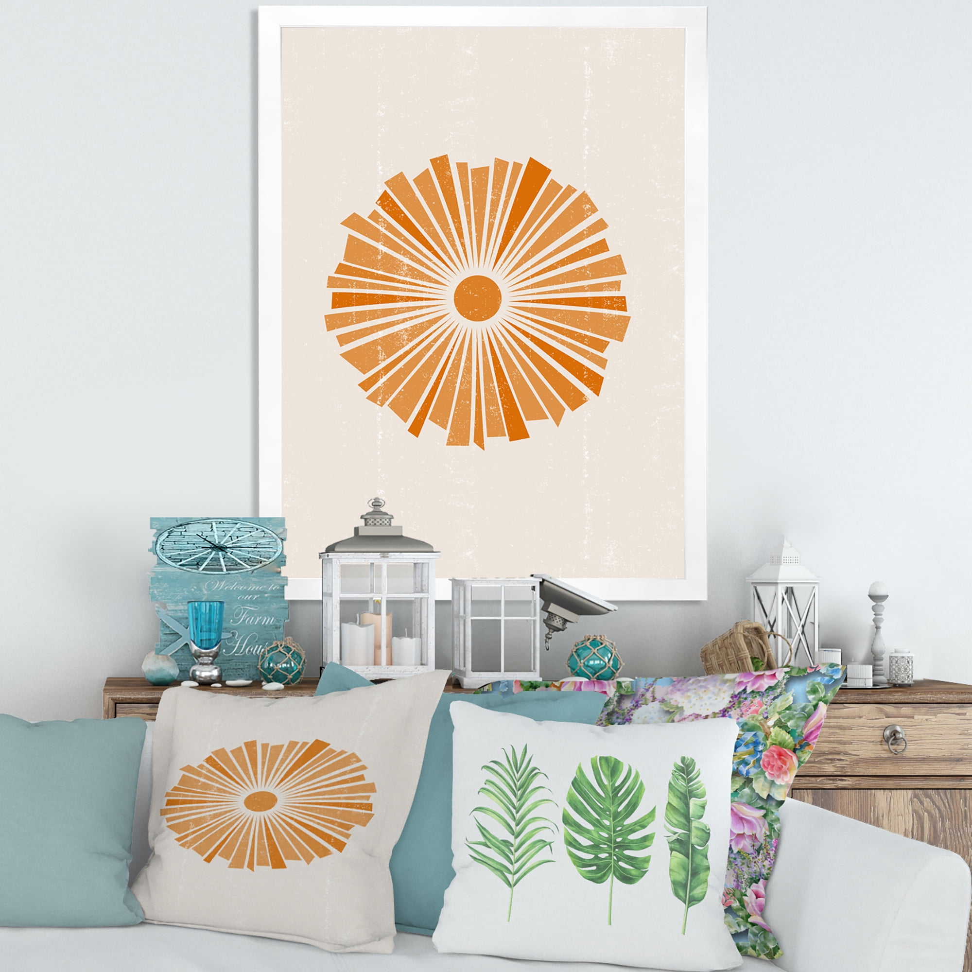 Designart 'Orange Radiant Sun I' Modern Framed Art Print