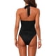 thumbnail image 3 of INSPIRAR CHIC Traje de baño de una pieza con hebilla de metal para mujer, corte halter, acanalado, profundo V, push up, control de abdomen, color negro, tamaño mediano, 3 of 5
