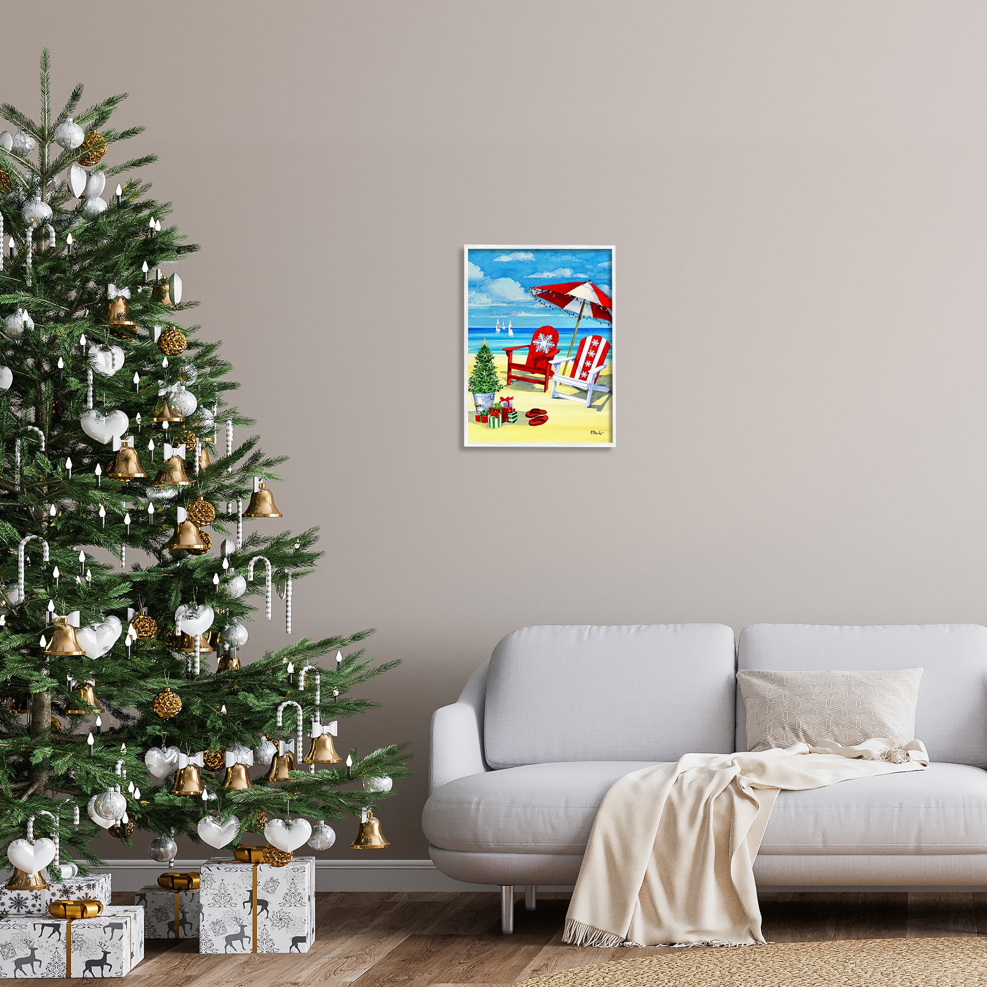 Stupell Industries Holiday Beach Scenery Holiday Painting White Framed Art Print Wall Art, 16 x 20