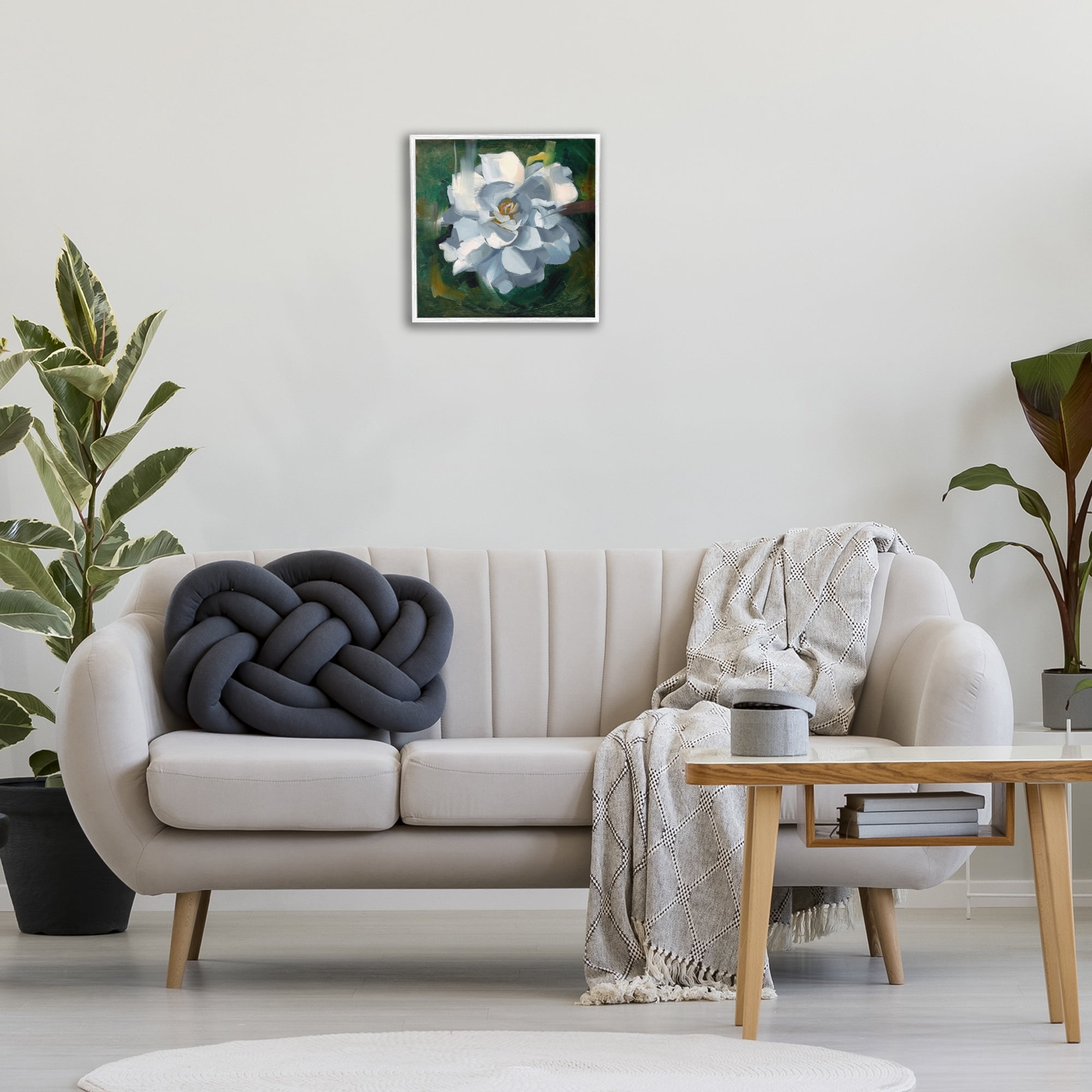 Stupell Industries Paint Streaked Flower Botanical & Floral Painting White Framed Art Print Wall Art, 17 x 17