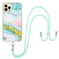 Feishell Crossbody Case Compatible with iPhone 14 Pro Max,with Adjustable Lanyard Strap,Fashion Marble Pattern Design Soft Silicone Shockproof Protective Phone Case for Girls Women,D