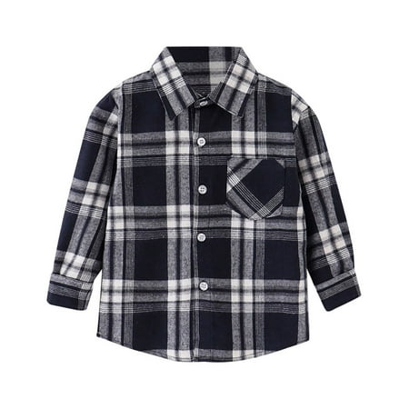 

TOWED22 Toddler Kids Boys Girls Flannel Shirt Plaid Baby Button Plaid Flannel Shirts Girl Boy Fall Outfit Outwear(Grey 3-4 Y)