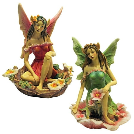 Design Toscano Fairy of Acorn Hollow Statue: Set of Red & Green