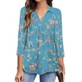 thumbnail image 2 of IROINNID Women's Long Sleeve V-Neck Shirts Daily V-Neck Three Quarter 3/4 Sleeve T Shirt Autumn Printing Blouse Tops Sweatshirt,Blue, 2 of 6