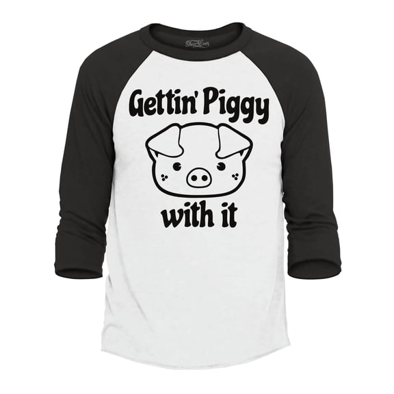 Shop4Ever Men's Getting' Piggy with It Raglan Baseball Shirt Small White/Black