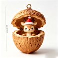 thumbnail image 3 of Adornos de árbol de Navidad de resina de animales del bosque dormidos, decoración colgante con cáscara de nogal y gorro de Papá Noel, 3 of 7