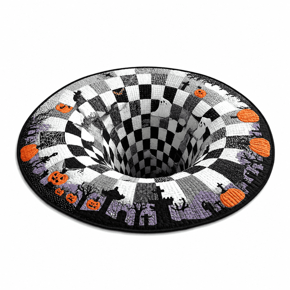 Rongyun 3D Spooky Halloween Optical Illusion Round Area Rug, Pumpkin Non-Slip Mat Indoor Vortex Mat with Pumpkin Depth Plush Quilted Grip Backing, Vacuum-Friendly, for Entryway, Living Room 19.6inch