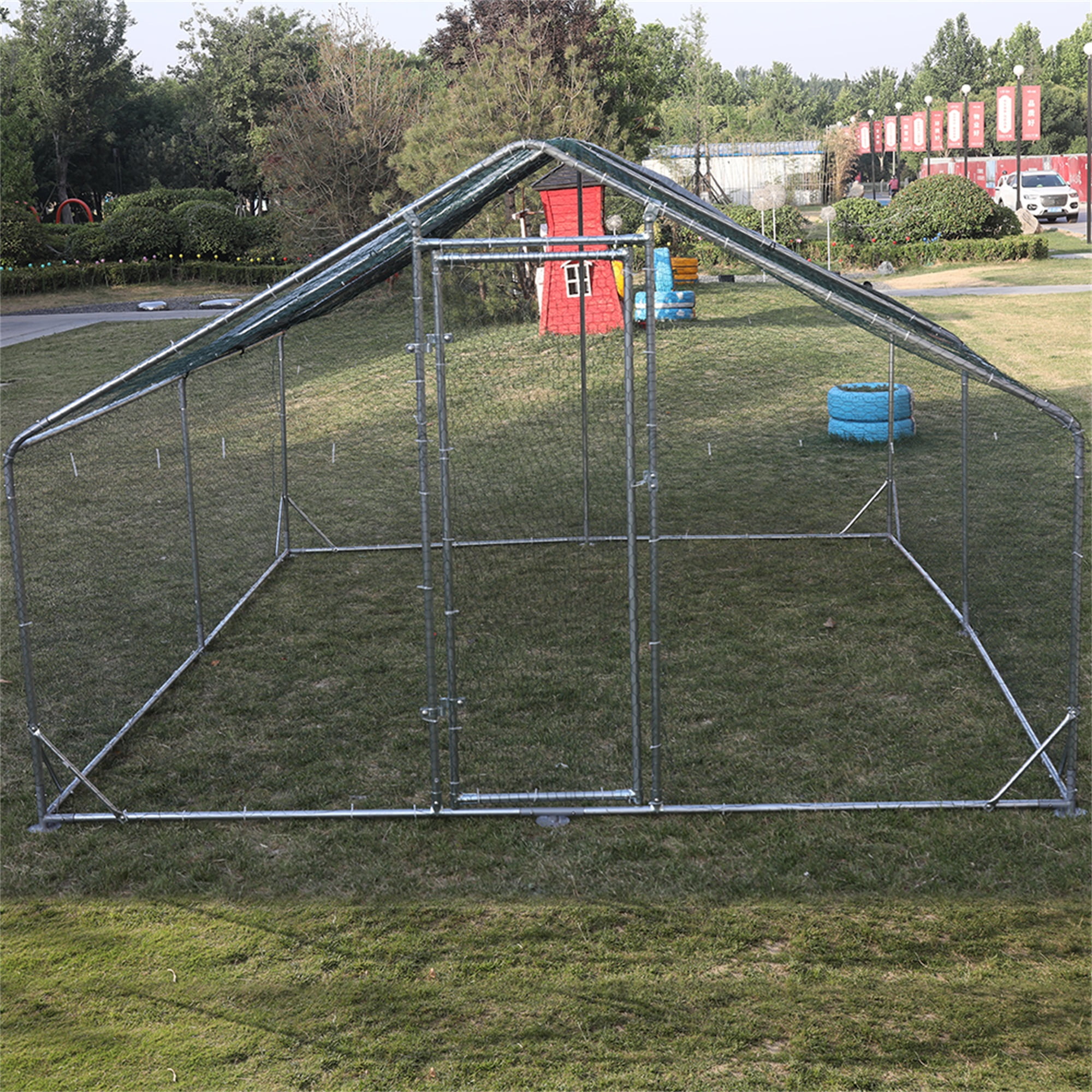 Pefilos 158"L Outdoor Large Chicken Coop with Waterproof and Anti-Ultraviolet Cover, Walk-in Metal Poultry Pen Hen Run House Rabbits Habitat Cage, Silver Pefilos 158"L Outdoor Large Chicken Coop with Waterproof and Anti-Ultraviolet Cover, Walk-in Metal Poultry Pen Hen Run House Rabbits Habitat Cage, Silver