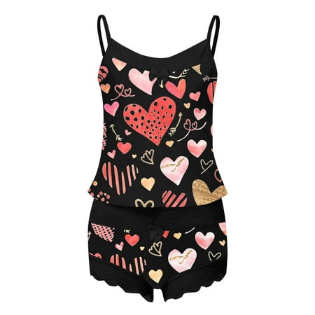 

Huaai Women Sleeveless Printed Lace Pajamas Spaghetti Strap Shorts Sleepwear Nightgowns Lingerie Set Loungewear For Women 2023 Red M