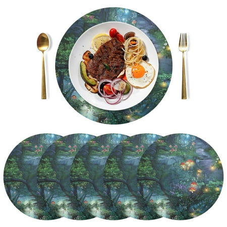 

Round Placemats Plate Mats 15 Inch Non-Slip Heat Resistant Washable PVC Set Table Decoration for Kitchen Dining An Enchanted Forest