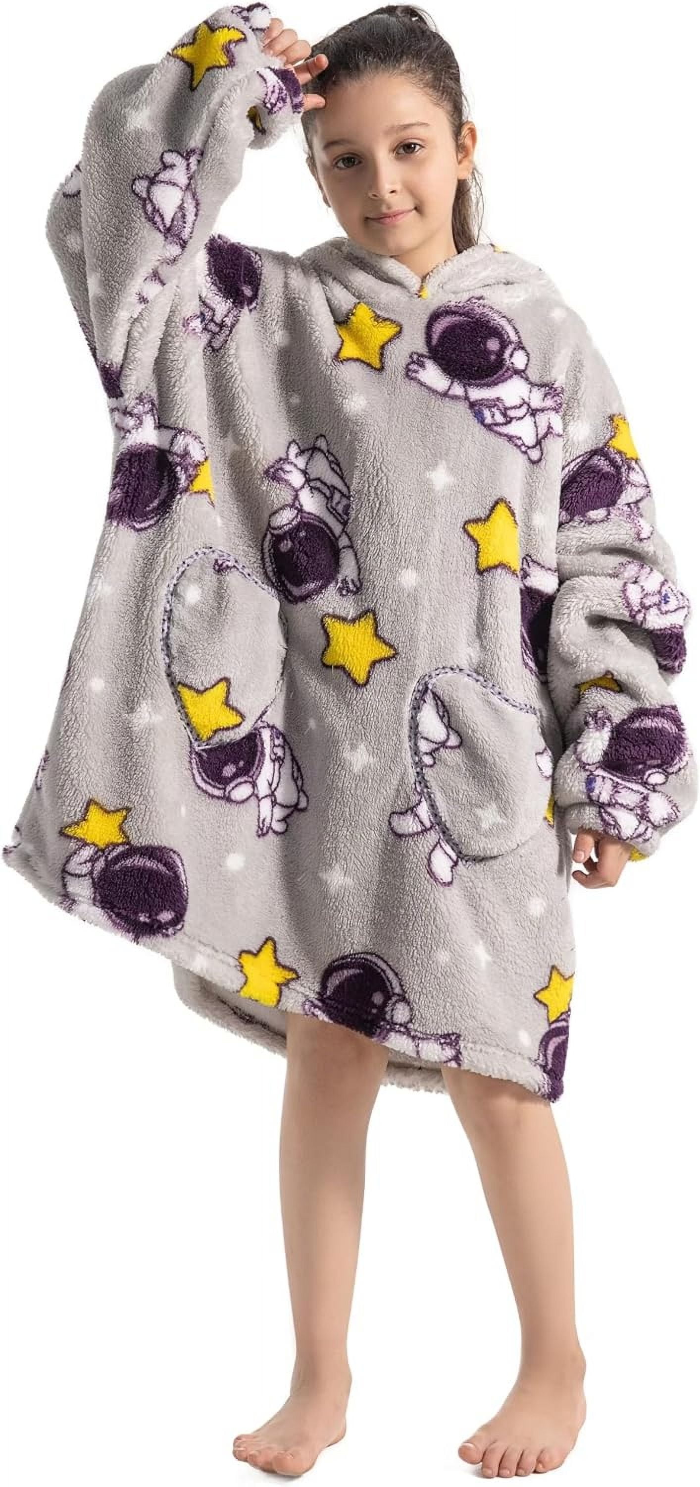 Wehilion 6-12YR Oversized Sweatshirt Hooded Blanket Sherpa Hoodie for Girls Boy Wearable Blanket Hoodie for Kids
