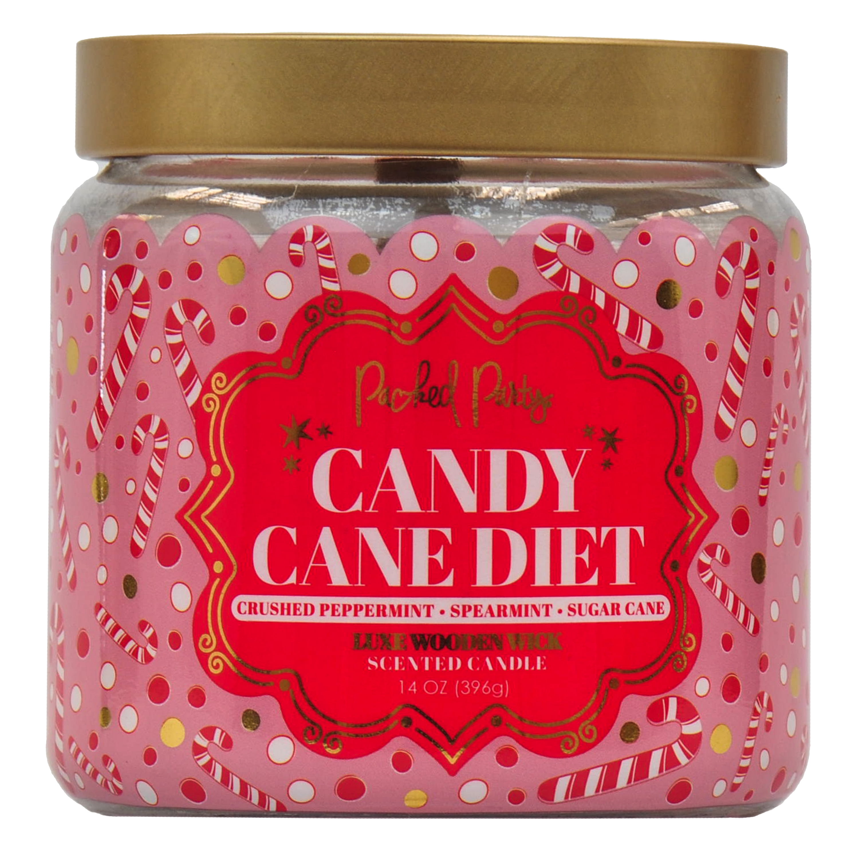 Packed Party Candy Cane Diet Wrapped candle with Wood Wick, 14-Ounce