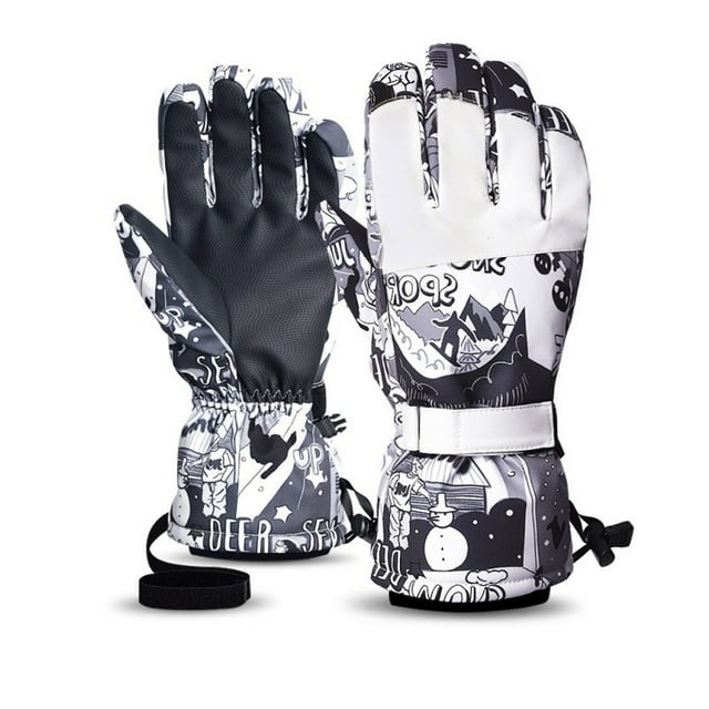 Guantes de esquí profesionales Wosthever para hombres y mujeres deportivos de invierno con pantalla táctil Blanco negro L